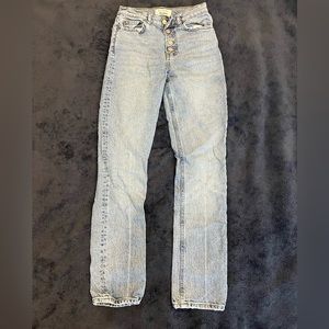 Reformation straight leg jeans, medium wash.